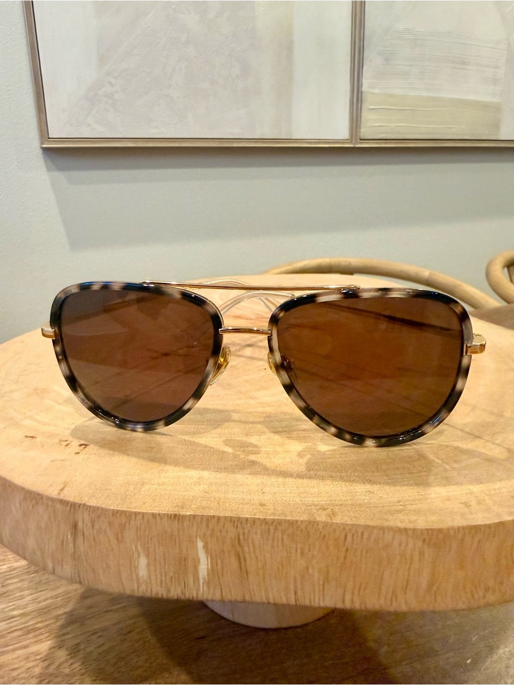 Banbe Jourdan Aviators Tortoiseshell & Gold Frame Brown Lenses
